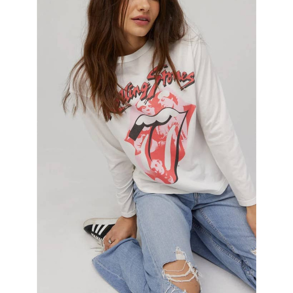 Daydreamer Rolling Stones Band Lick Crew Long Sleeve White Medium NWOT
